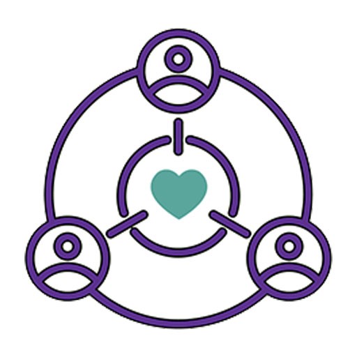 A purple and green people + love heart graphic icon that represents "Our objectives'